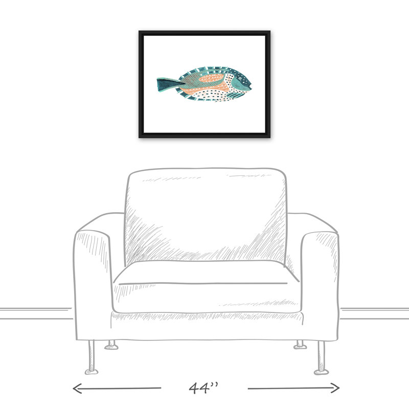 " Patterened Fish ", 17.75" H x 21.75" W x 1.75" D, Black Floater Framed