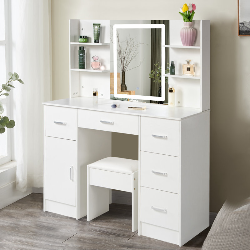Modern Makeup Vanity Desk With Mirror And Lights