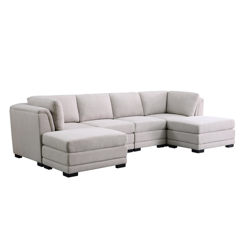 2 repose-pieds inclus, canapé modulaire en lin gris de 121,5 po pour la détente, réversible avec repose-pieds,