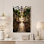 Serre en fer avec plantes suspendues et vue sur le port - Tableau sur toile-573463411
