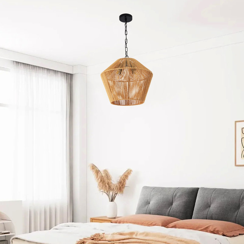 Luminaire suspendu en corde de chanvre de 17 po - fait à la main pour îlot de cuisine, salle à manger, finition naturelle de chambre à coucher, fer à hauteur réglable et luminaire suspendu suspendu tissé, créé