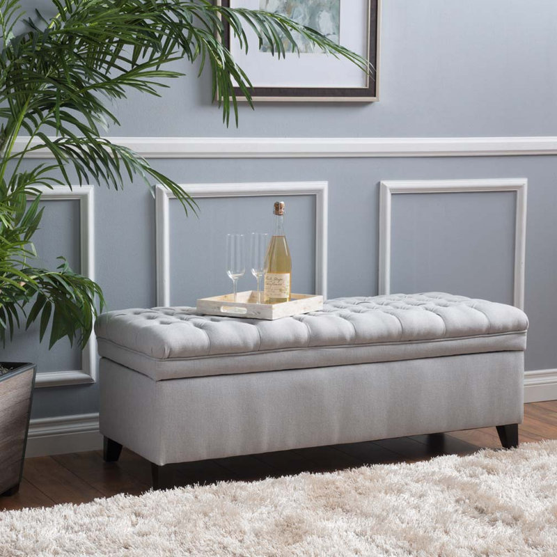 Banc de rangement capitonné, Gris clair
