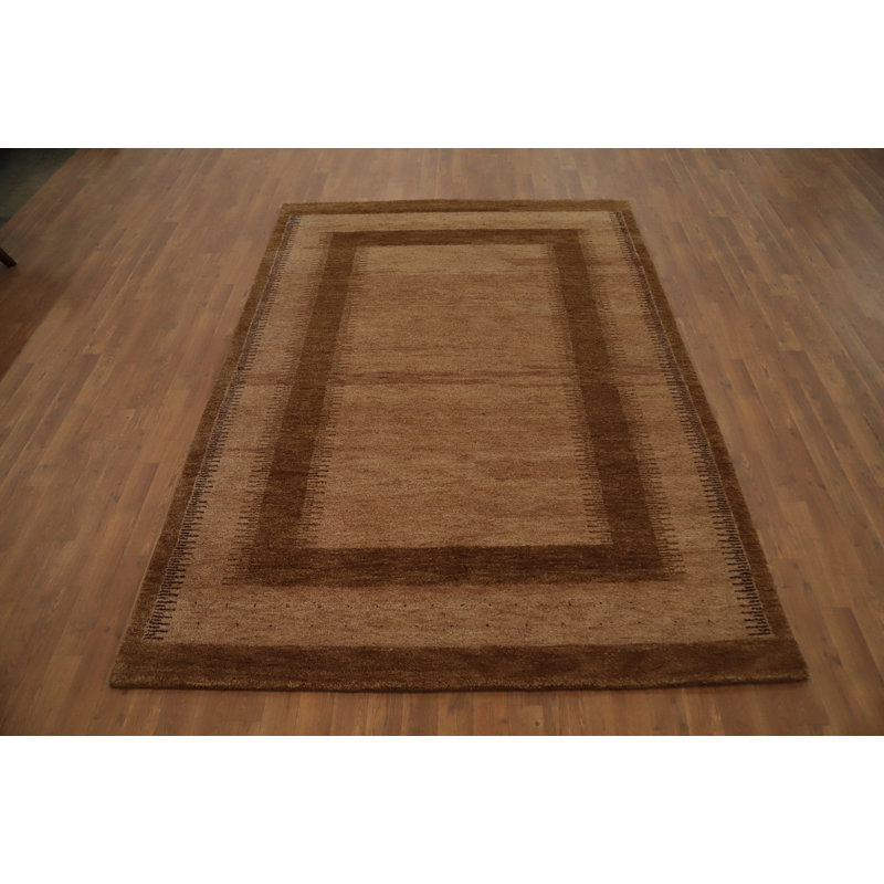 Tapis brun à motif géométrique moderne de style Gabbeh 6 x 8