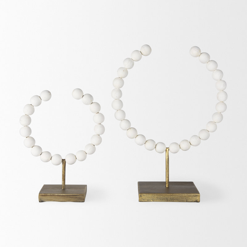 Shira Abstract Figurines & Sculptures, White/Gold, 15.6" H x 11.8" W x 6.1" D