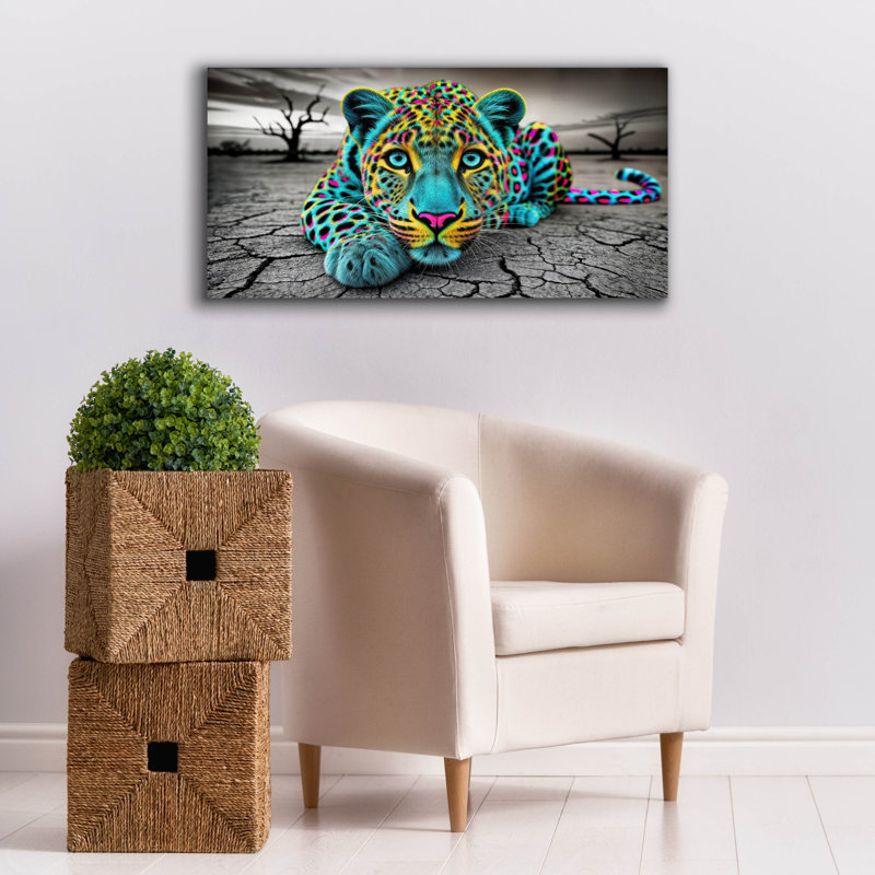 «Neon Leopard» par Rey Klimt, art mural sur toile, H 20 po x l 40 po