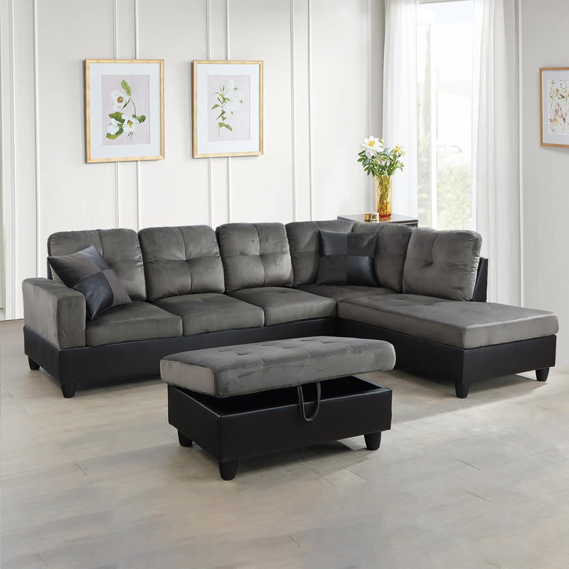 Canapé modulaire en L 103,5 po, Orienté vers la droite, Microfibre taupe