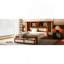 Lit simple en bois avec deux casiers de rangement, un tiroir et une tablette de rangement sur la tête de lit, lit plateforme multifonctionnel avec rotin naturel-1128511409