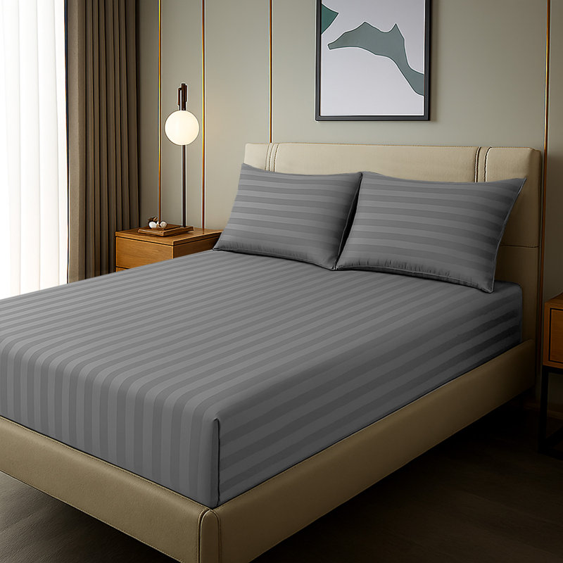Soft & Cozy 40cm Extra Deep Pocket Microfiber Striped Fitted Sheet, Double (4'6), Grey