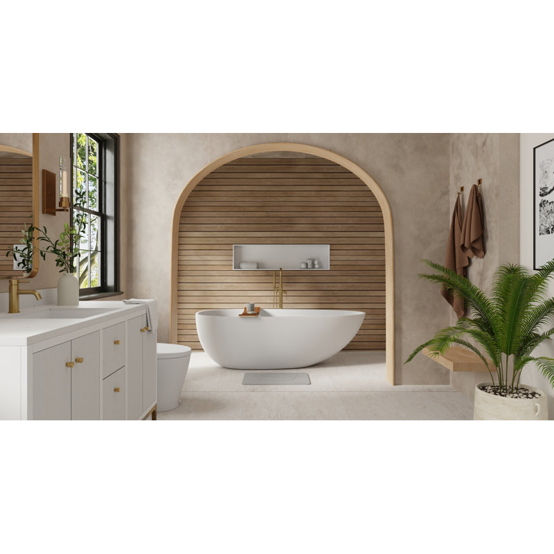 Baignoire autoportante en résine de trempage avec trop-plein et bonde Badeloft 72,8 po x 32,7 po BW-01-XL-G en blanc brillant