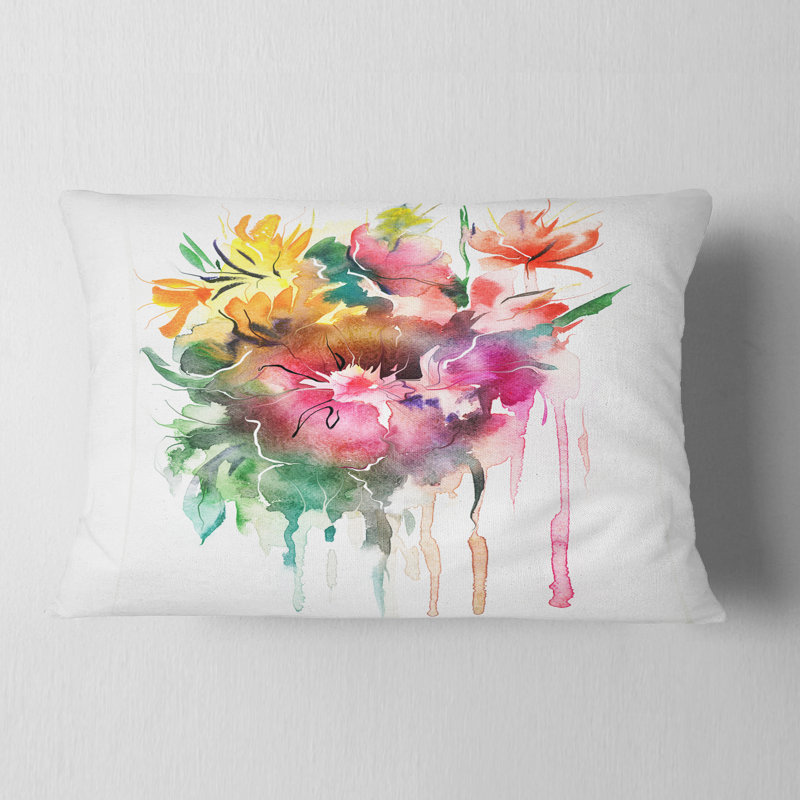 Coussin lombaire floral aquarelle