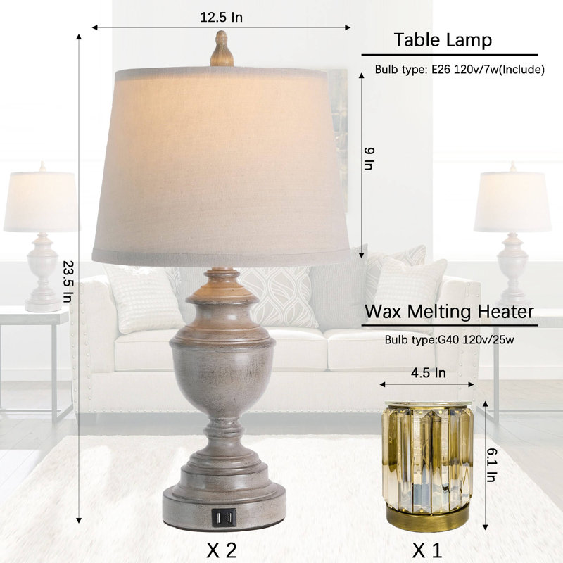 Table Lamps Set of 2 with USB Port,  3-Way Dimmable Touch Control, and 1pcs Wax Melting Heater