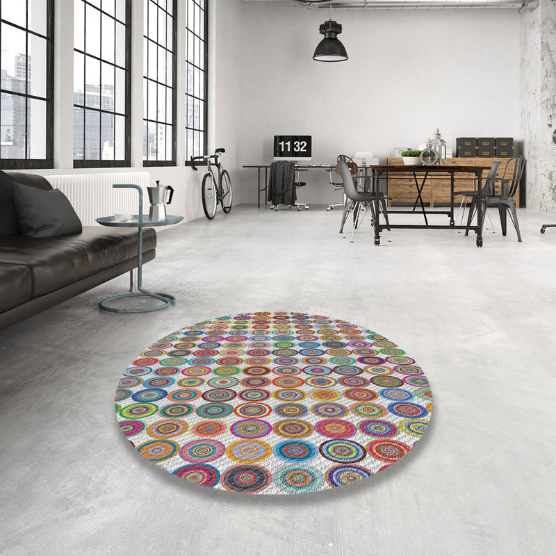 Tapis décoratif géométrique rouge Priolo, Rond 7 pi