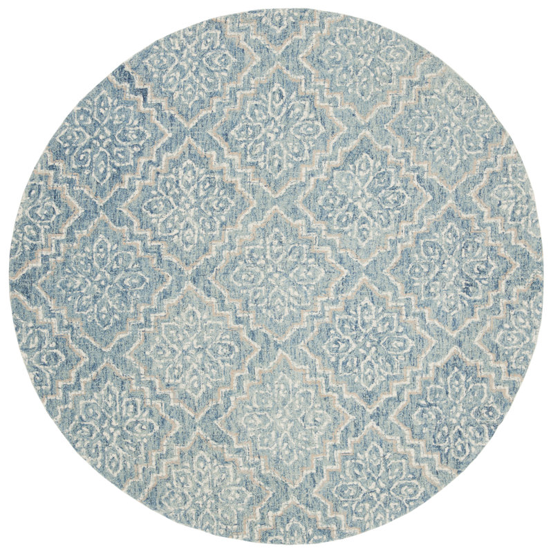 Tapis bleu / gris en laine touffeté à la main Salerna, Rond 8 pi