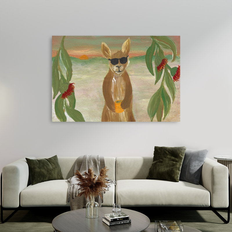 «Cool Kangaroo Sunset», art animalier contemporain, H 40 po x l 60 po