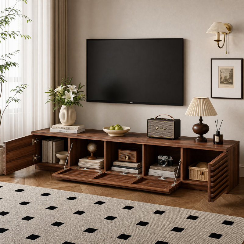 Meuble télé 70,8 po pour téléviseur de 80 po ou moins avec rangement, noyer