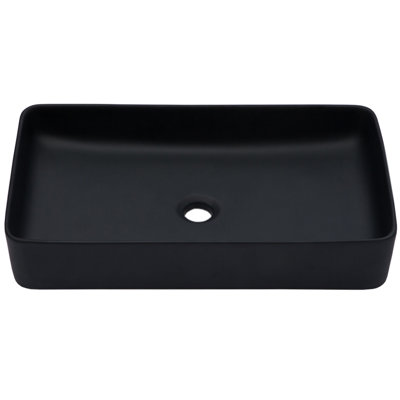 Modern Black Rectangular Vessel Ceramic Bathroom Sink 24"X13.5", Smooth Surface, Easy To Wipe, Indoor And Outdoor, Countertop Installation Acid - Suitable For Setup