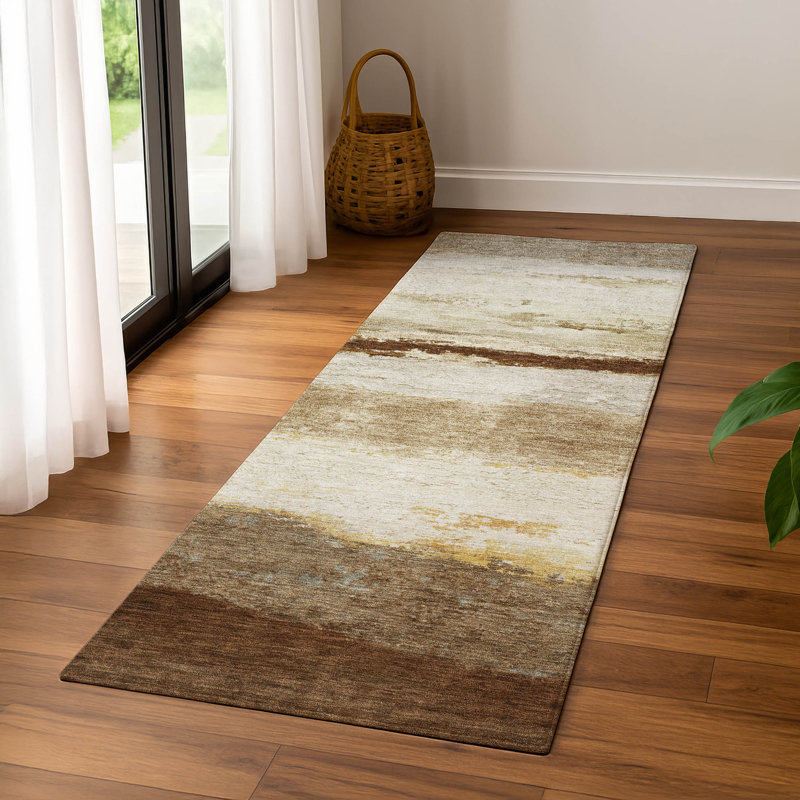 Premium Machine Washable Mayfield Striped Rug, 2'3" x 7'6" Runner, Brown