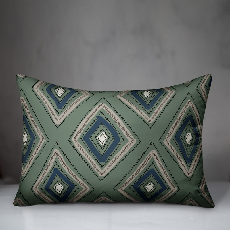 Abstract Outdoor Reversible Throw Pillow, Green/Blue