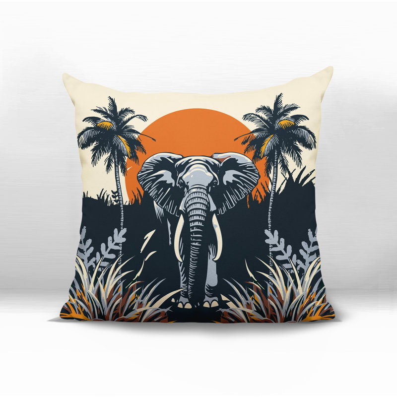 Coussin décoratif intérieur / extérieur Sima Elephant, Carré 17 po, Gris