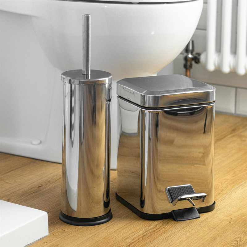 Harbour Housewares Round Toilet Brushes with Holder, Chrome
