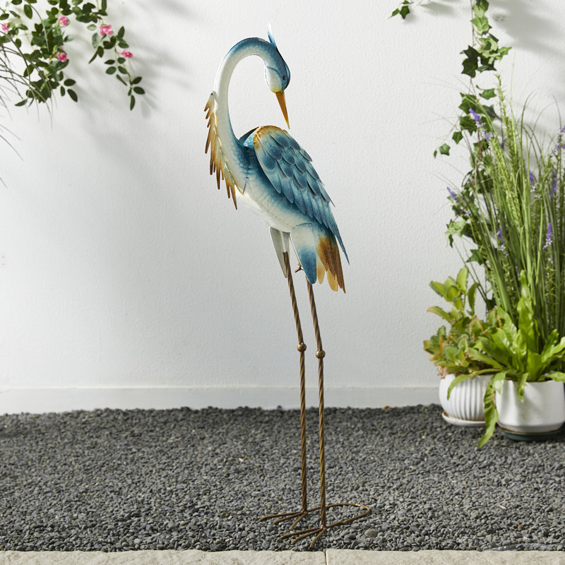 Statue de jardin grue debout en métal H 38,5 po