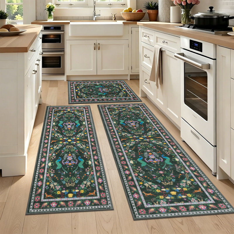 Machine Washable Non-Slip Kitchen Mat, Green/Red/Yellow