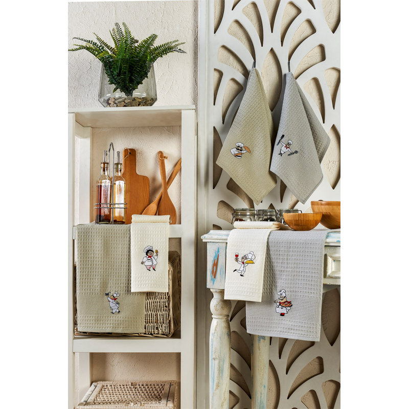 Ensemble de serviettes de cuisine de qualité supérieure (6 pièces), 100% coton, 15,7 po x 23,6 po | Motif brodé, lavable à la machine à 86 ° F, repassable | Doux, absorbant, parfait pour la cuisine et la salle à manger | Durable et élégant pour la maison