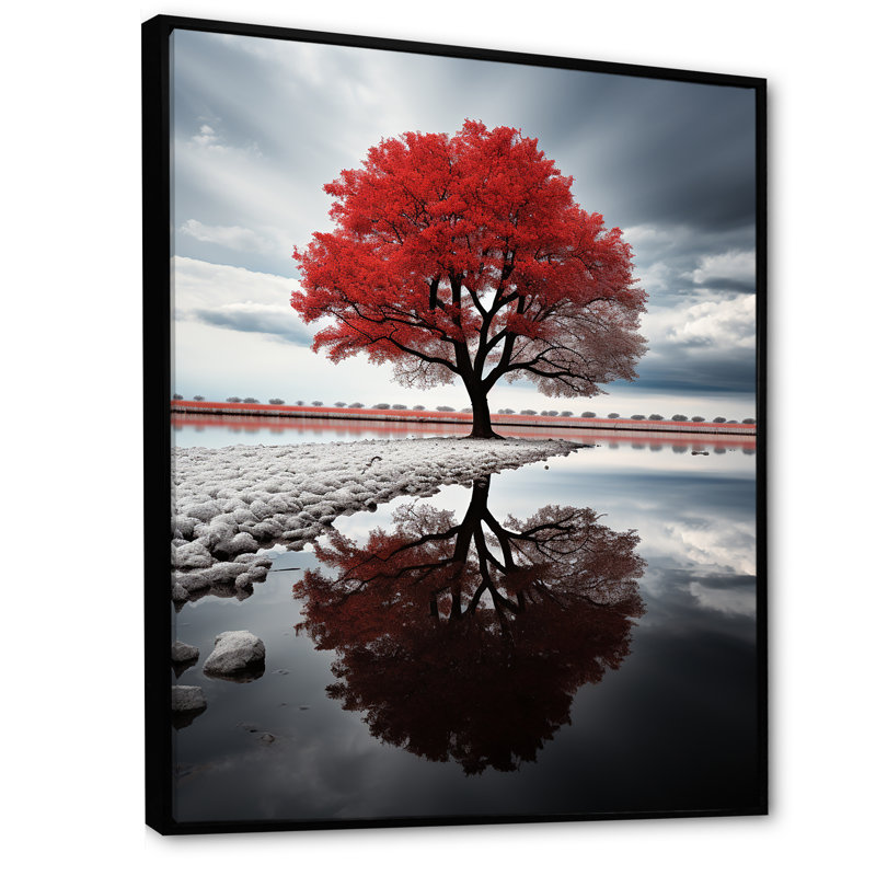 «Lucuss», impression monochrome rouge et grise sur toile, H 40 po x l 30 po x P 1,5 po, Cadre flottant noir