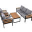 4 patios avec bois, coussin amovible et table basse - fonctionnelle et relaxante, table d'extérieur grise, idéale pour les espaces