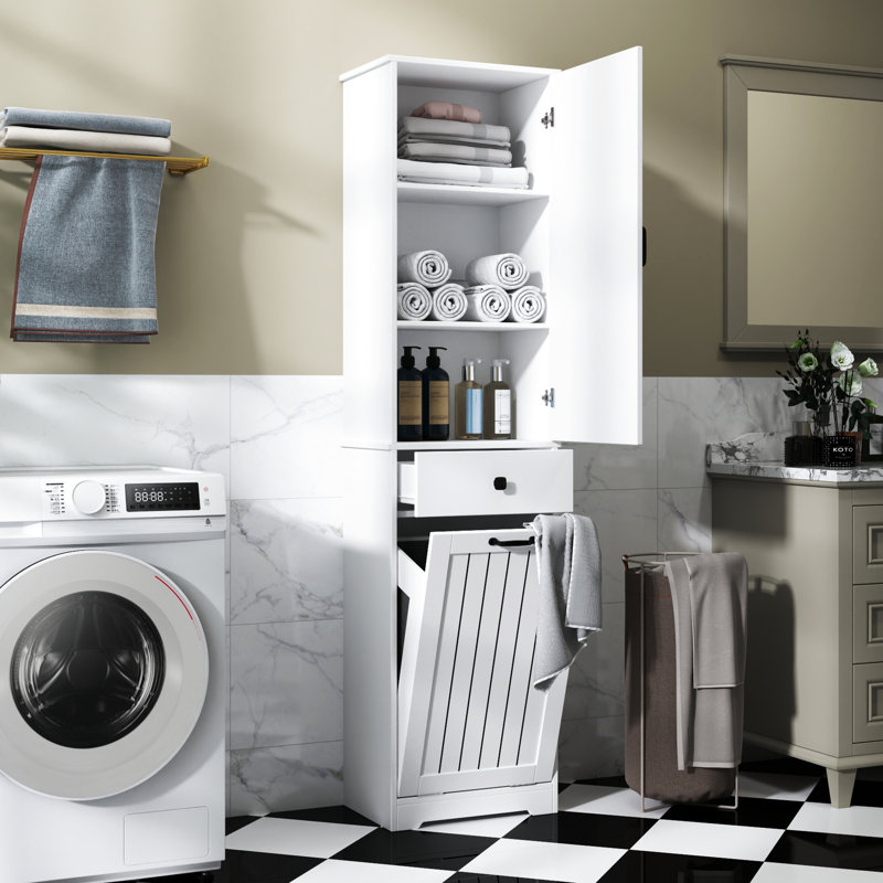 Armoire à linge compacte blanche avec rangement efficace et système de tablettes suffisant pour les petits articles