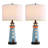 Set Of 2 Lighthouse Table Lamps With Night Light, Coastal Nautical Bedside Lamp With USB Ports & Free Bulbs, Blue Resin Base