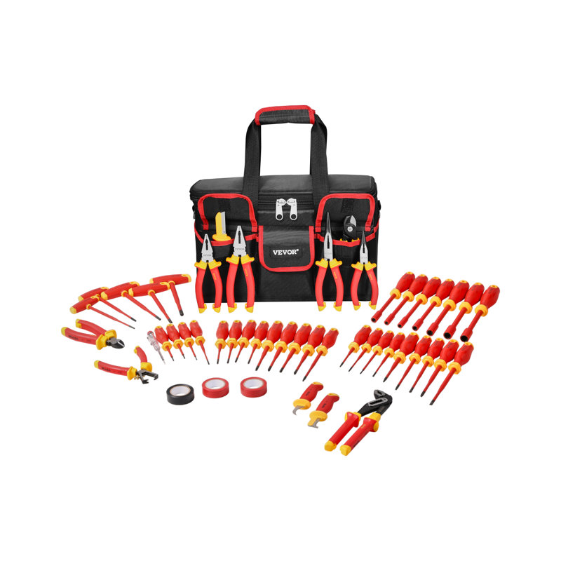 Ensemble de tournevis isolé, ensemble de tournevis électrique professionnel 50 pièces, outil pour électricien isolé 1000 V, avec embouts magnétiques, clé hexagonale à poignée en T, tournevis, testeur de tension unipolaire