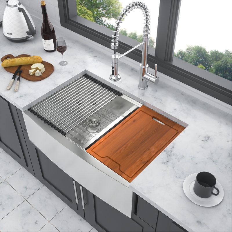 Double Bowl (50/50) Farmhouse Sink Workstation - 33 Inch Kitchen Sink Stainless Steel 16 Gauge Apron Front Kitchen Sink