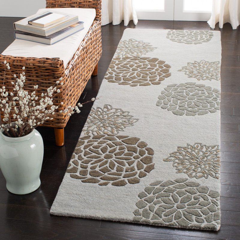 Tapis floral en laine touffeté à la main Soho, Tapis de couloir 2 pi 6 po x 12 pi