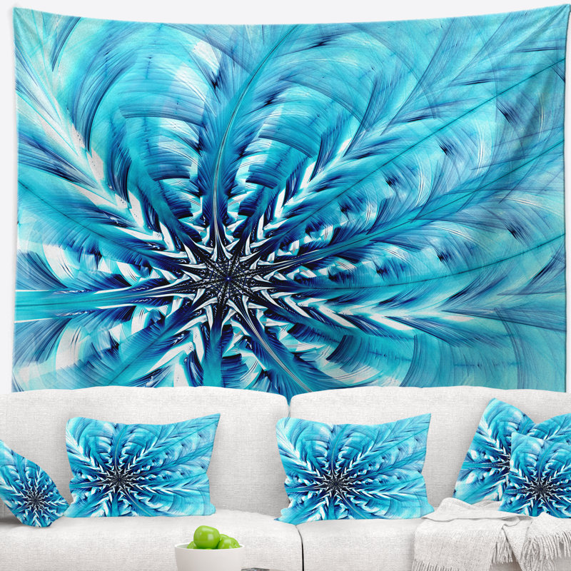 Tapisserie de fleur abstraite à motif floral bleu light, H 68 po x l 80 po
