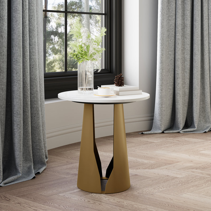 Cassiany Sintered Stone Top End Table, Gold