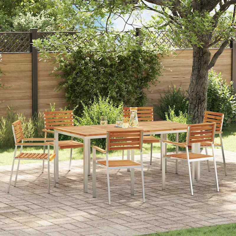 6 - Person Solid Wood Patio Dining Set Rectangular Table, 75cm H x 180cm W x 90cm D