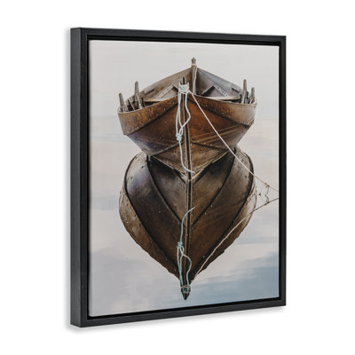 Crisp Rowboat Reflection Framed Floater Canvas Wall Art by LSR Design Studio