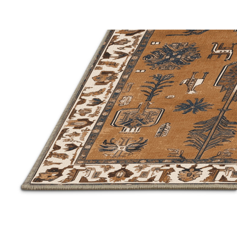 Machine Washable Persian Brown Area Rug, Square 5'