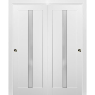 Portes coulissantes de placard 36 x 80 avec quincaillerie Quadro 4112 Blanc Soie avec verre opaque dépoli, rails robustes, moulures, garnitures, ensemble pour cuisine, portes de placard de chambre en bois massif léger