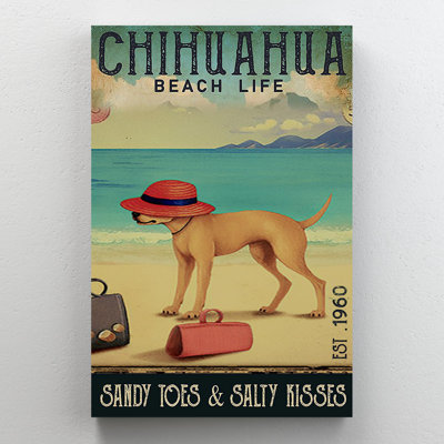 Chihuahua Beach Life - 1 pièce, reproduction d'art graphique sur toile tendue