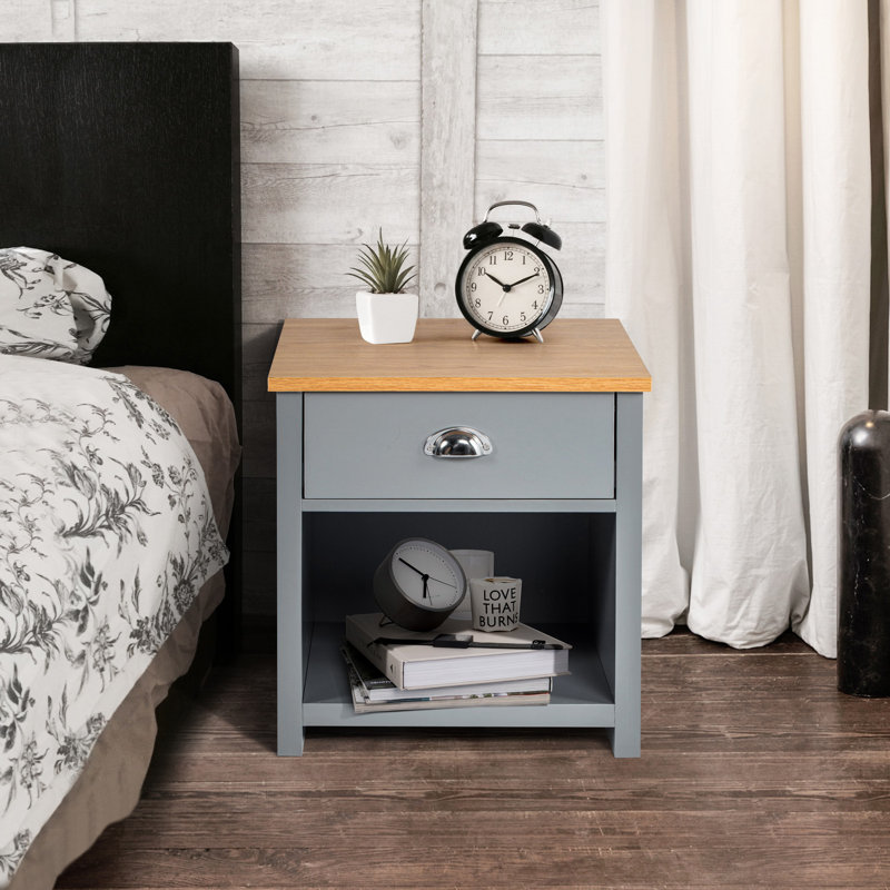 Richmond 45cm W Bedside Table, Oak/Grey