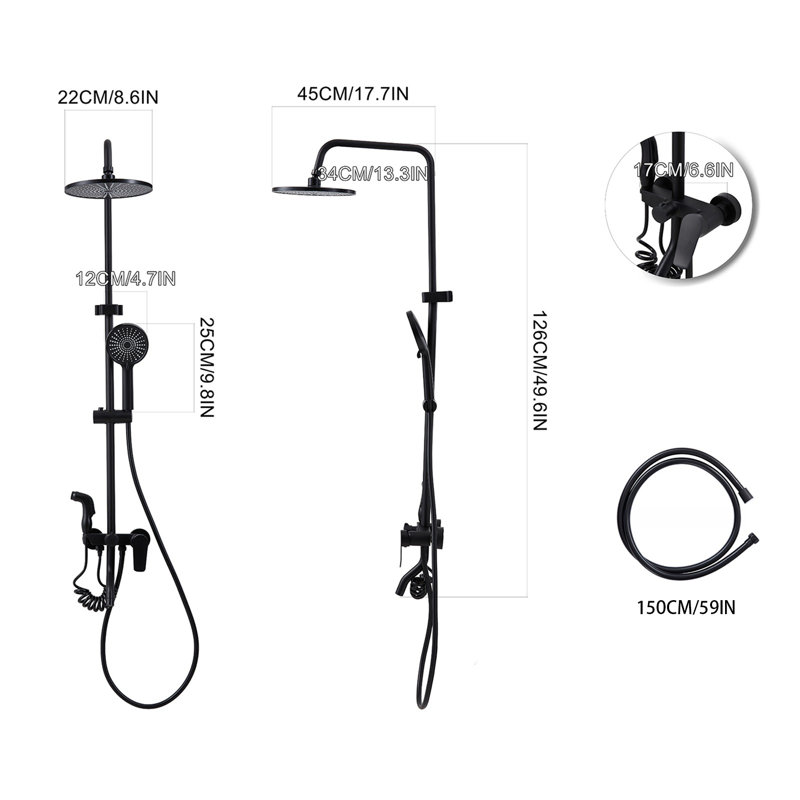 Matte Black Fork Style Shower System, 2-Function Shower Faucet Set with 10" Round Rain Shower Head & Single-Mode Handheld Sprayer for Bathroom