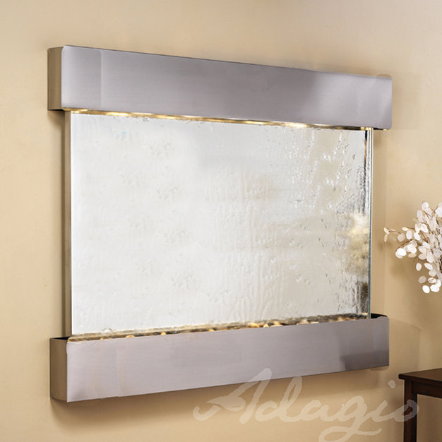 Teton Falls Acrylic Waterfall Fountain with Light, Silver Mirror, Stainless Steel