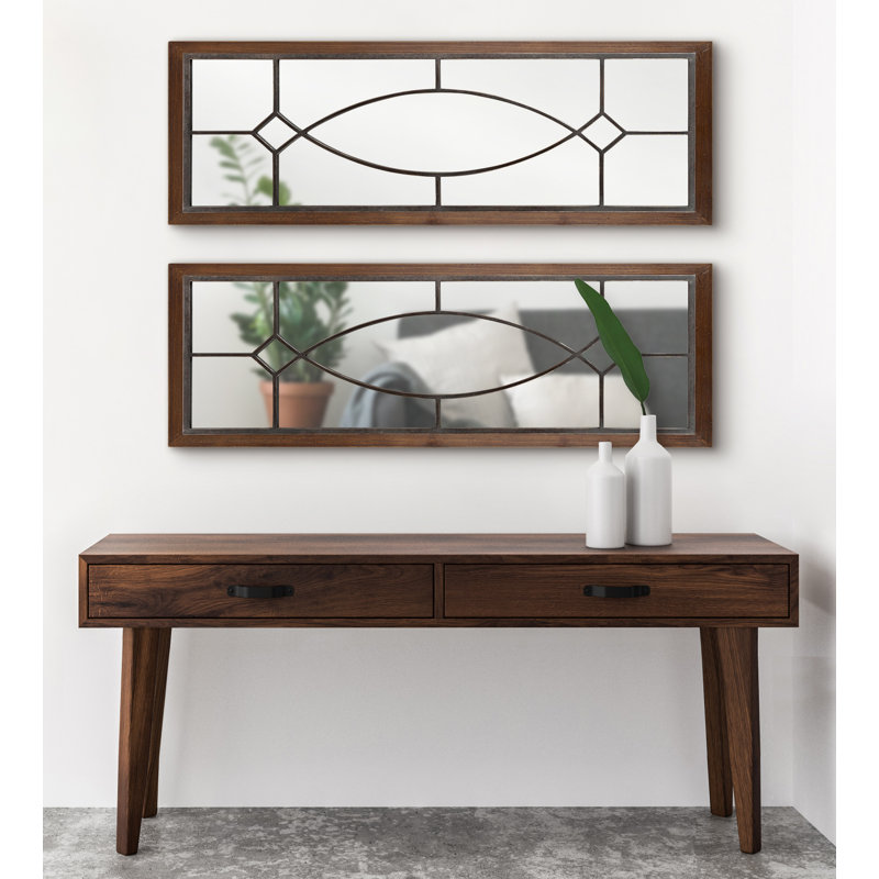 Farmhouse Wall Mirror, Traditional Full Length Mirror for Wall, Rustic Wood, 42" x 16"