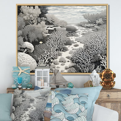 Abstrait corail noir et blanc abstrait - reproduction sur toile