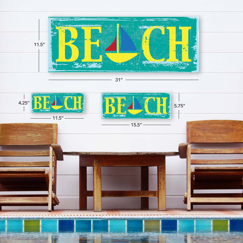 «Beach Sail Metal Sign» sur métal, H 5,75 po x l 15,5 po