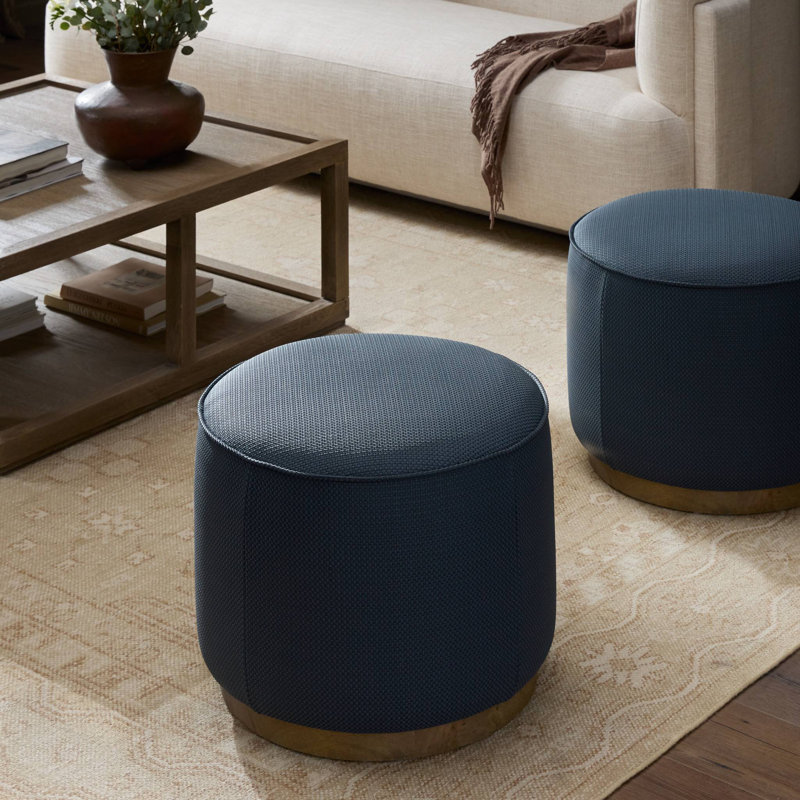 Sinclair Round Ottoman, Black Hair On Hide Genuine Leather