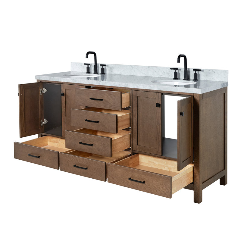 Amariani 73" Double Bathroom Vanity Set, Brown Oak