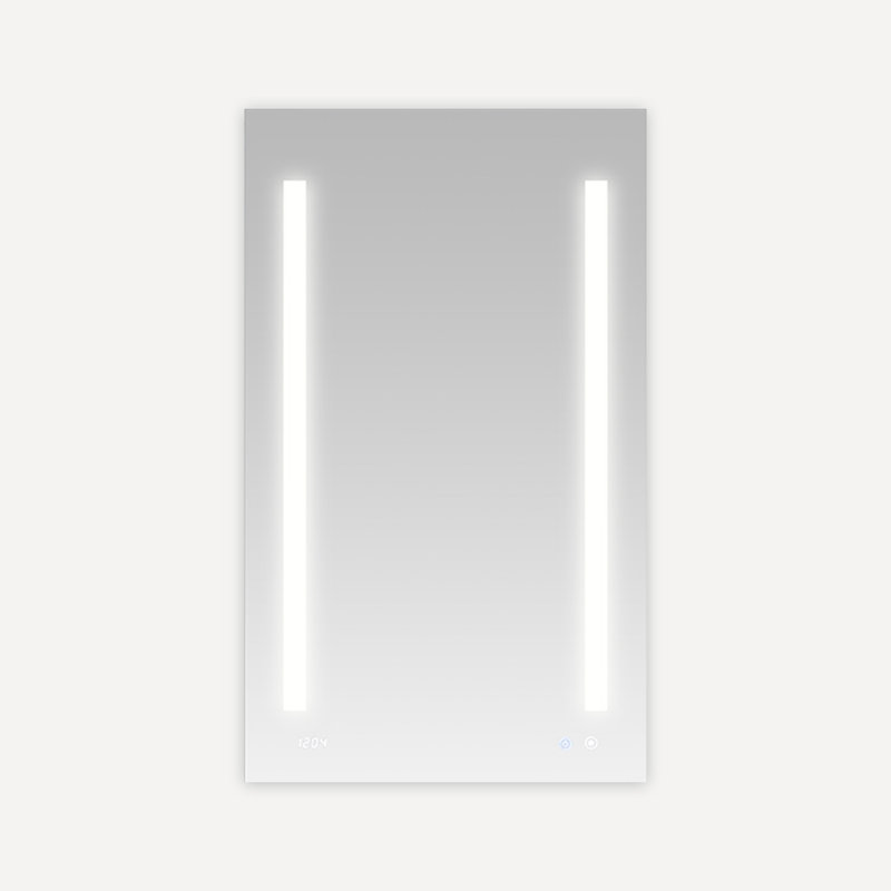 Armoire à pharmacie à DEL avec désembueur, l 24 po x H 40 po x P 5 po Osher, prises électriques, horloge numérique, gradateur, miroir grossissant 3X à DEL réglable